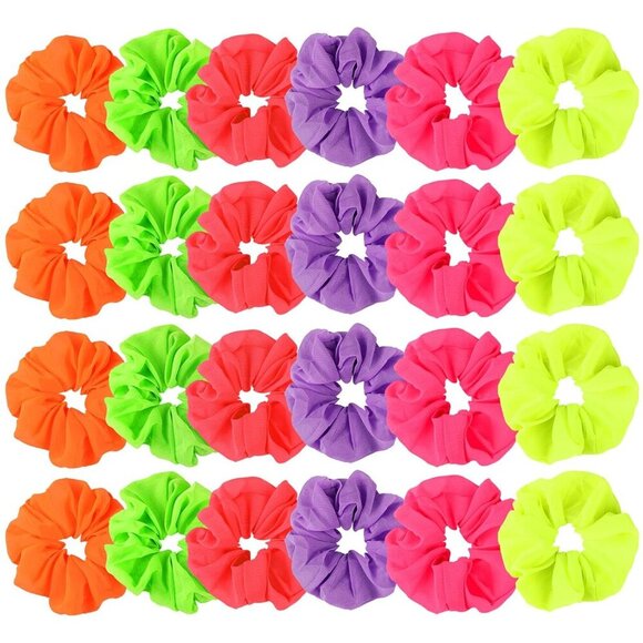 24 Pcs Neon Scrunchies for Hair 80s Neon Hair Accessories for Women Scrunchy Tie - Picture 1 of 6